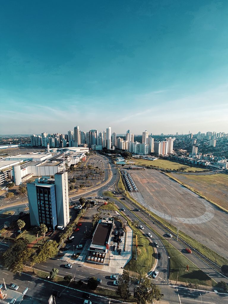A stunning aerial shot of Jardim Goiás, featuring high-rise buildings and urban infrastructure in Brazil.
